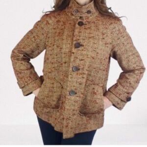 J.Jill Tweed Swing Jacket Blazer boucle brown orange Academia Preppy School M